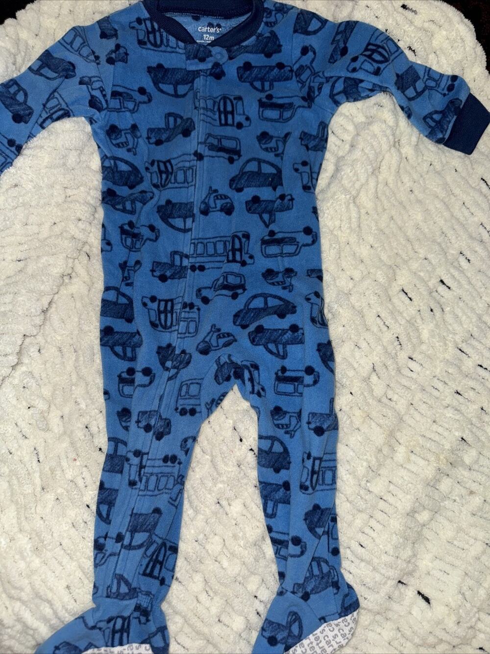 Carter's Blue Fleece Car Vehicle Footed Pajamas Full Zip